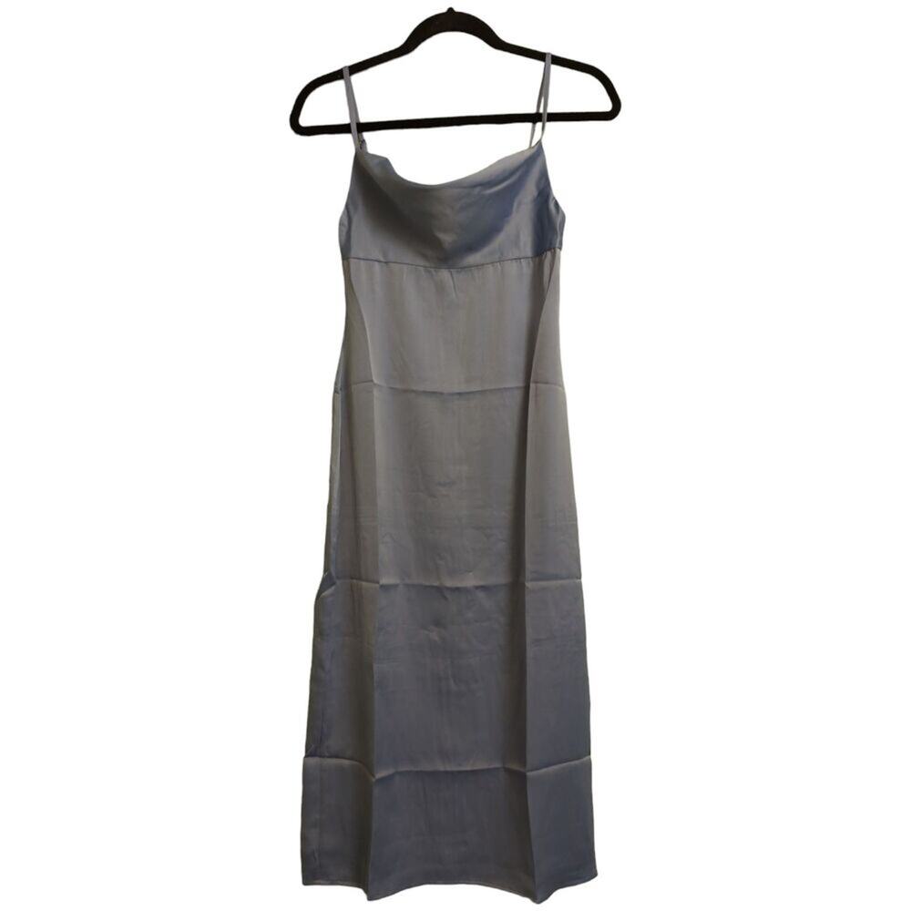 NWT WEWOREWHAT Blue Satin Charmeuse Cowl Neck Spaghetti Strap Slip Dress S